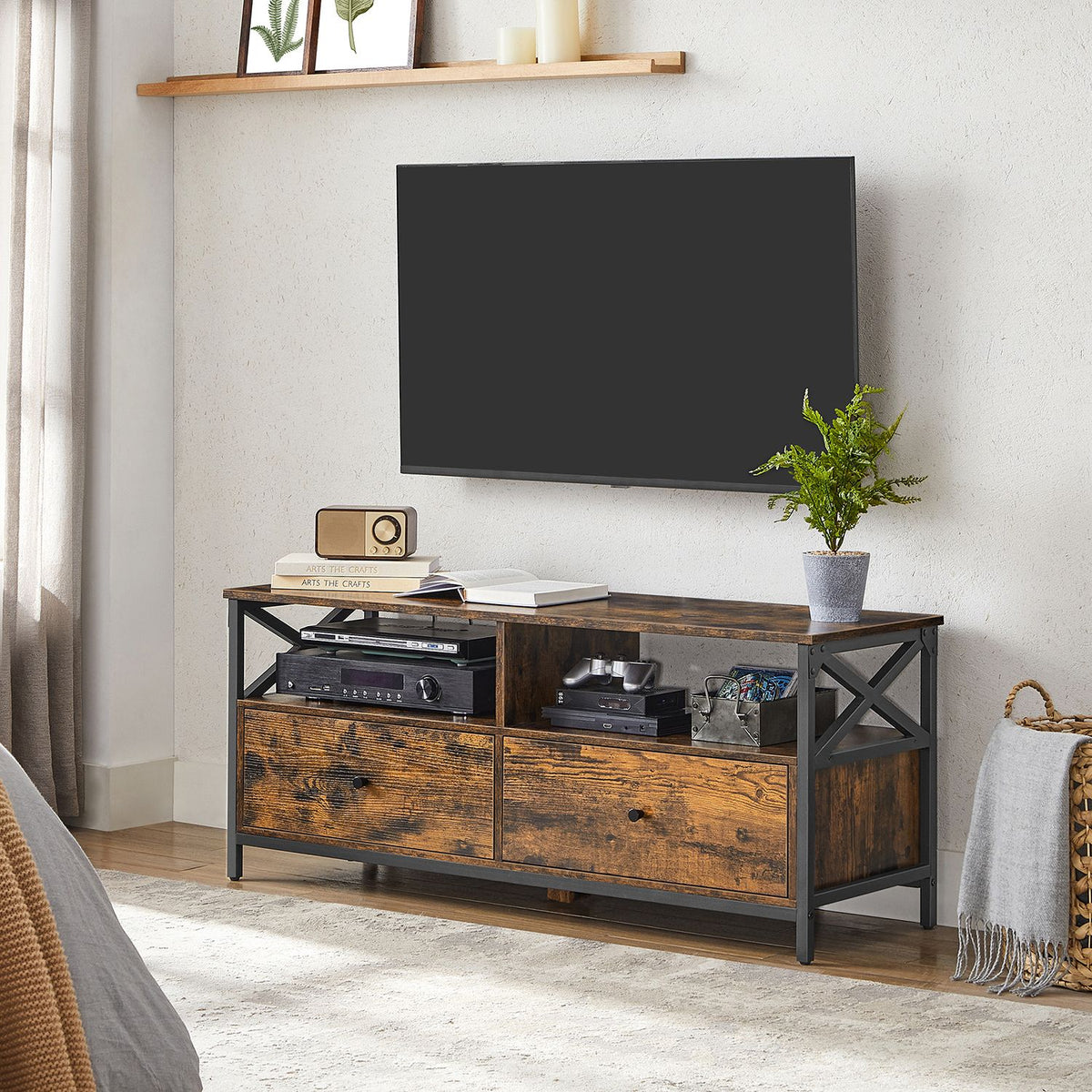 TV Meubel - Industrieel met X-Frame - Open Vakken en Lades - 120, 147 of 178 cm Breed