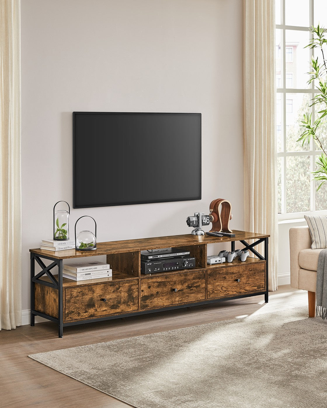 TV Meubel - Industrieel met X-Frame - Open Vakken en Lades - 120, 147 of 178 cm Breed