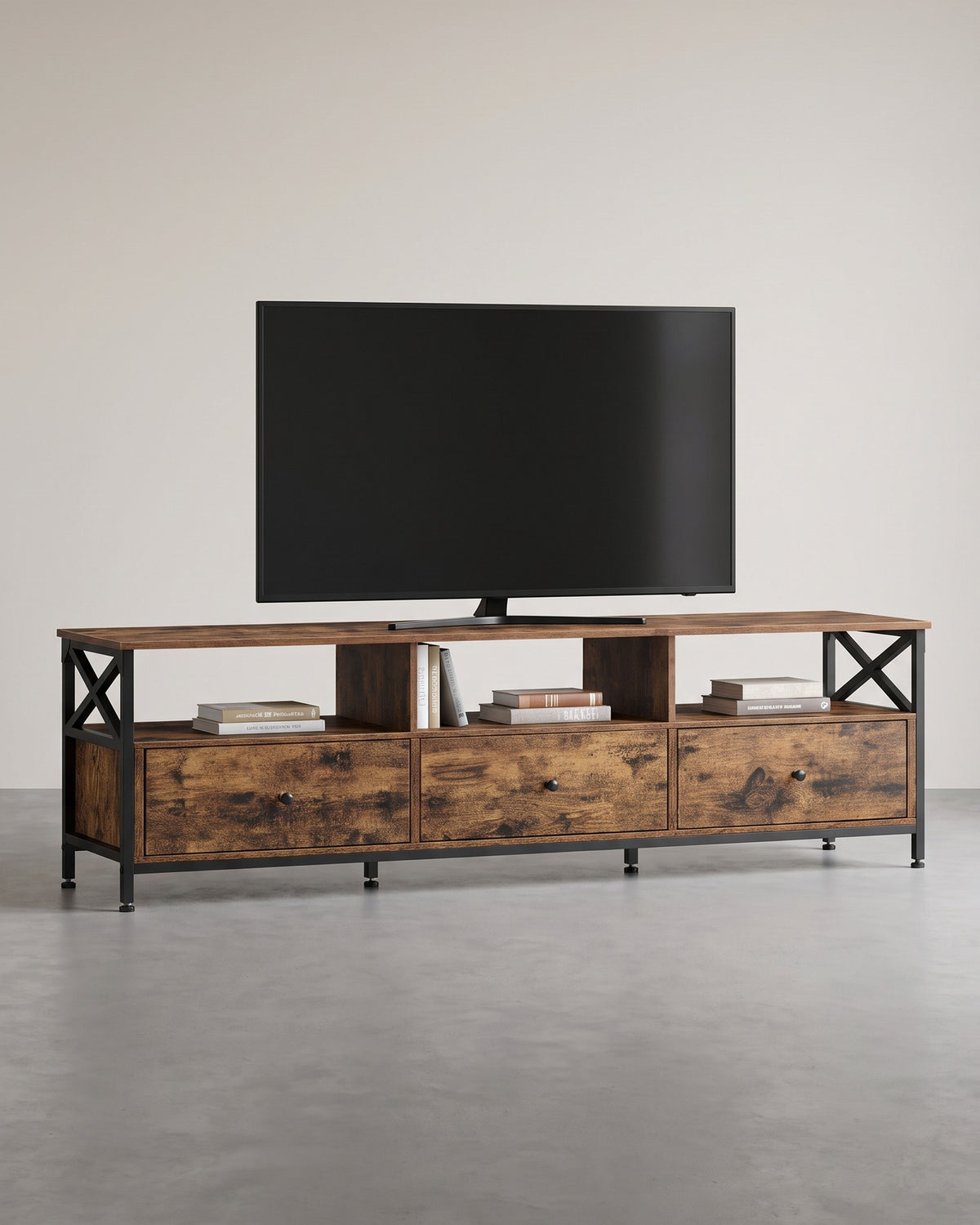 TV Meubel - Industrieel met X-Frame - Open Vakken en Lades - 120, 147 of 178 cm Breed