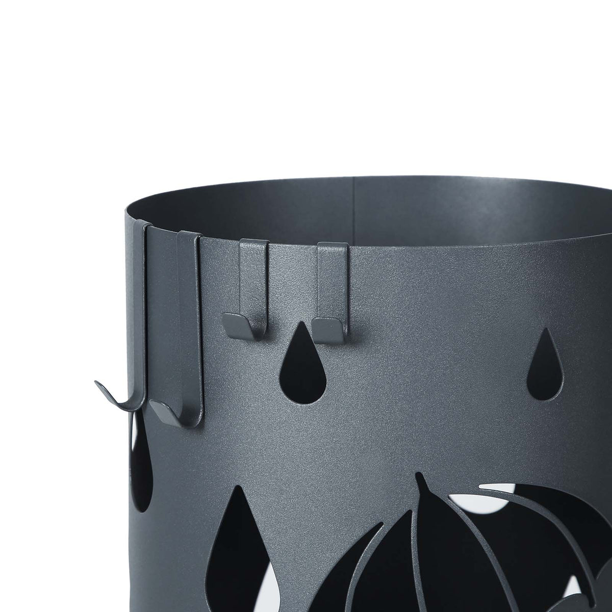 Ronde Paraplubak met Druppelmotief – Lekbak & 4 Haken – Metaal – Antraciet – Ø 19,5 x 49 cm