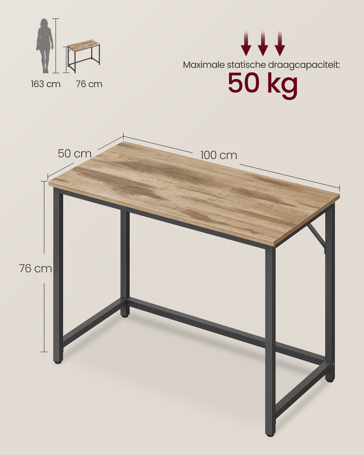 Bureau Industrieel – Houtlook met Stalen Frame – Computerbureau tot 50 kg
