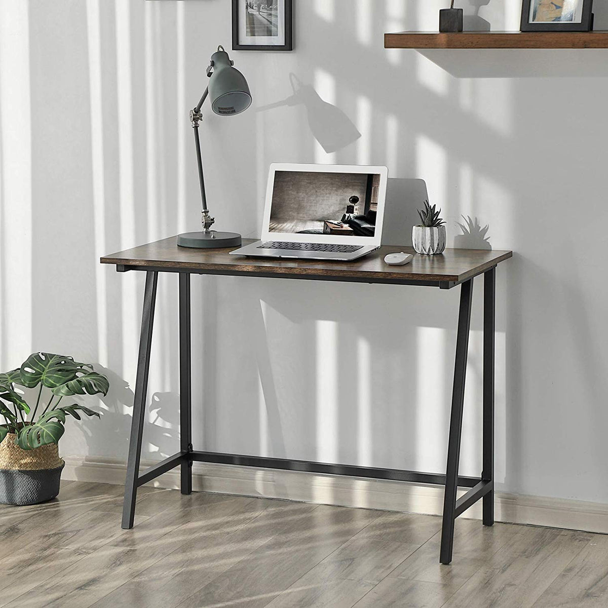Industrieel Bureau met A-Frame Poten – Compacte Computertafel – Vintage Bruin – 100 x 50 cm