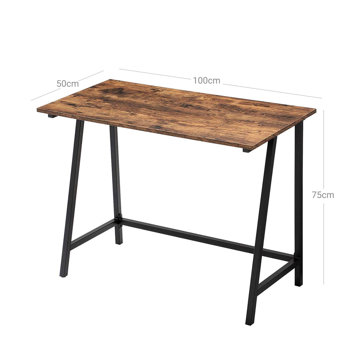 Industrieel Bureau met A-Frame Poten – Compacte Computertafel – Vintage Bruin – 100 x 50 cm