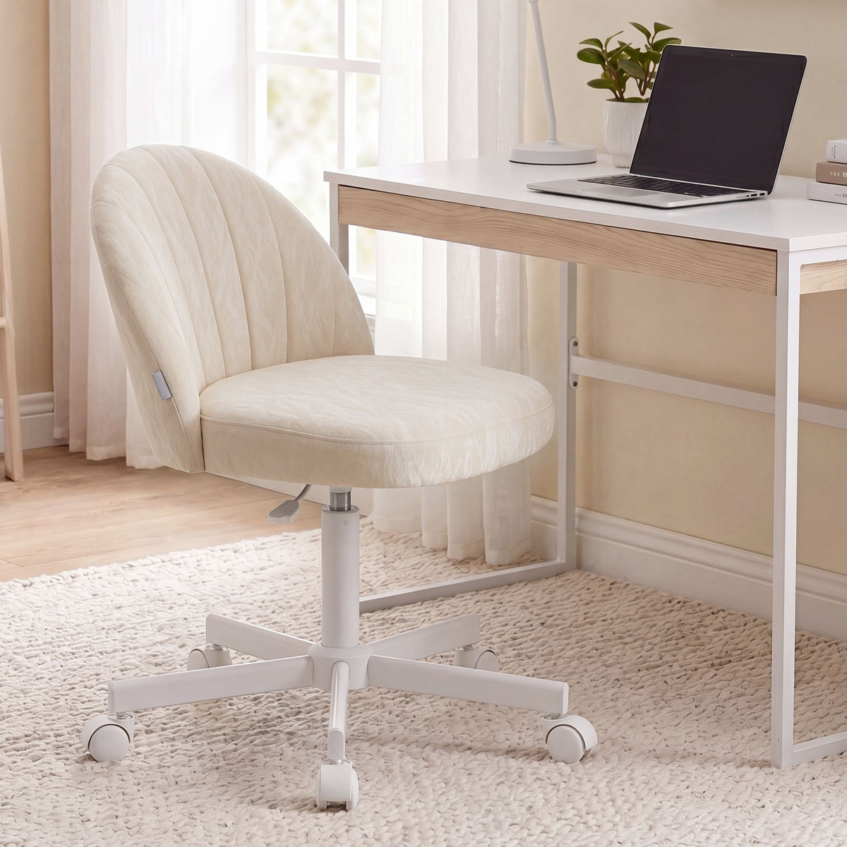 Bureaustoel Compact – Draaistoel met Zachte Bekleding – In Hoogte Verstelbaar – Ergonomische Rugleuning