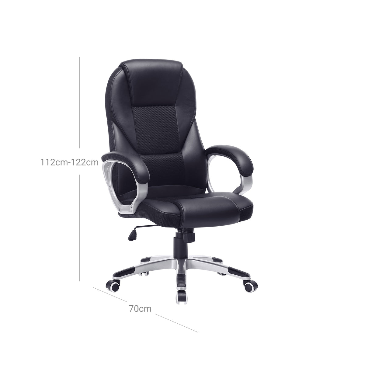 Bureaustoel met Hoge Rugleuning – Directiestoel van Kunstleer – Wipfunctie – Zithoogte 44-54 cm