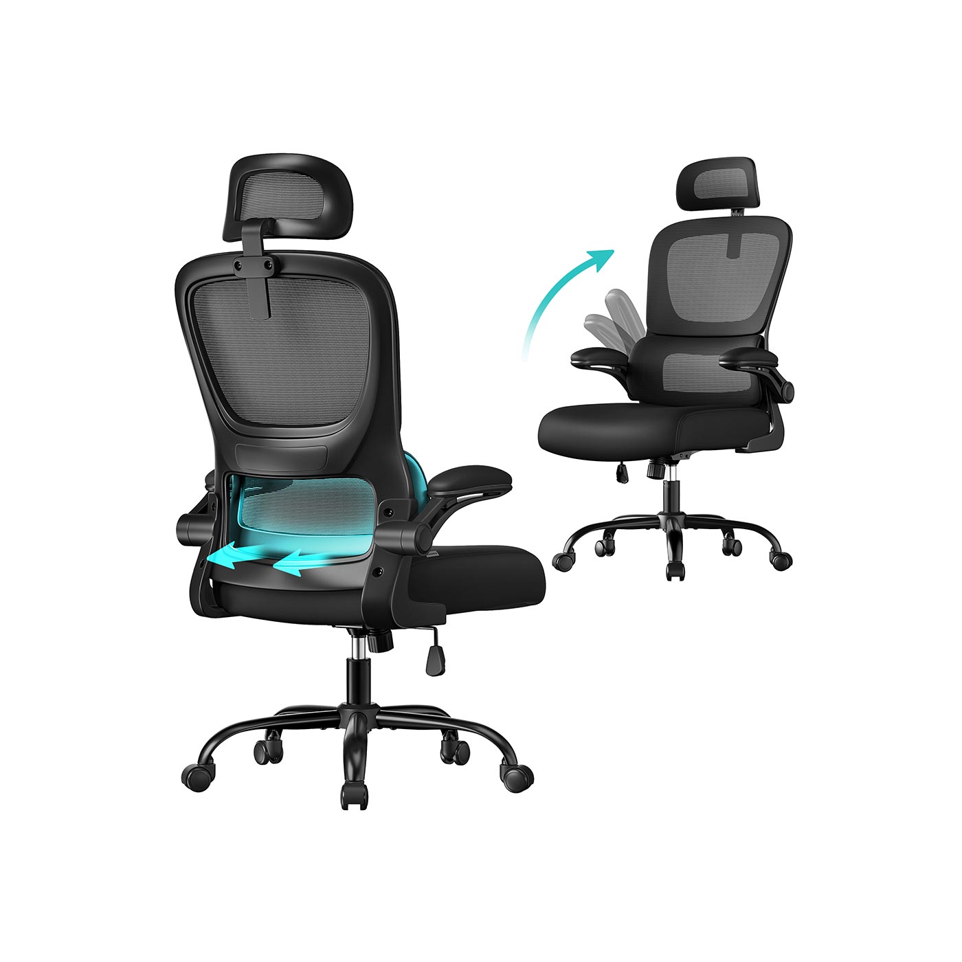 Ergonomische Bureaustoel – Lendensteun – Mesh Rugleuning – Kantelbare Rug en Hoofdsteun