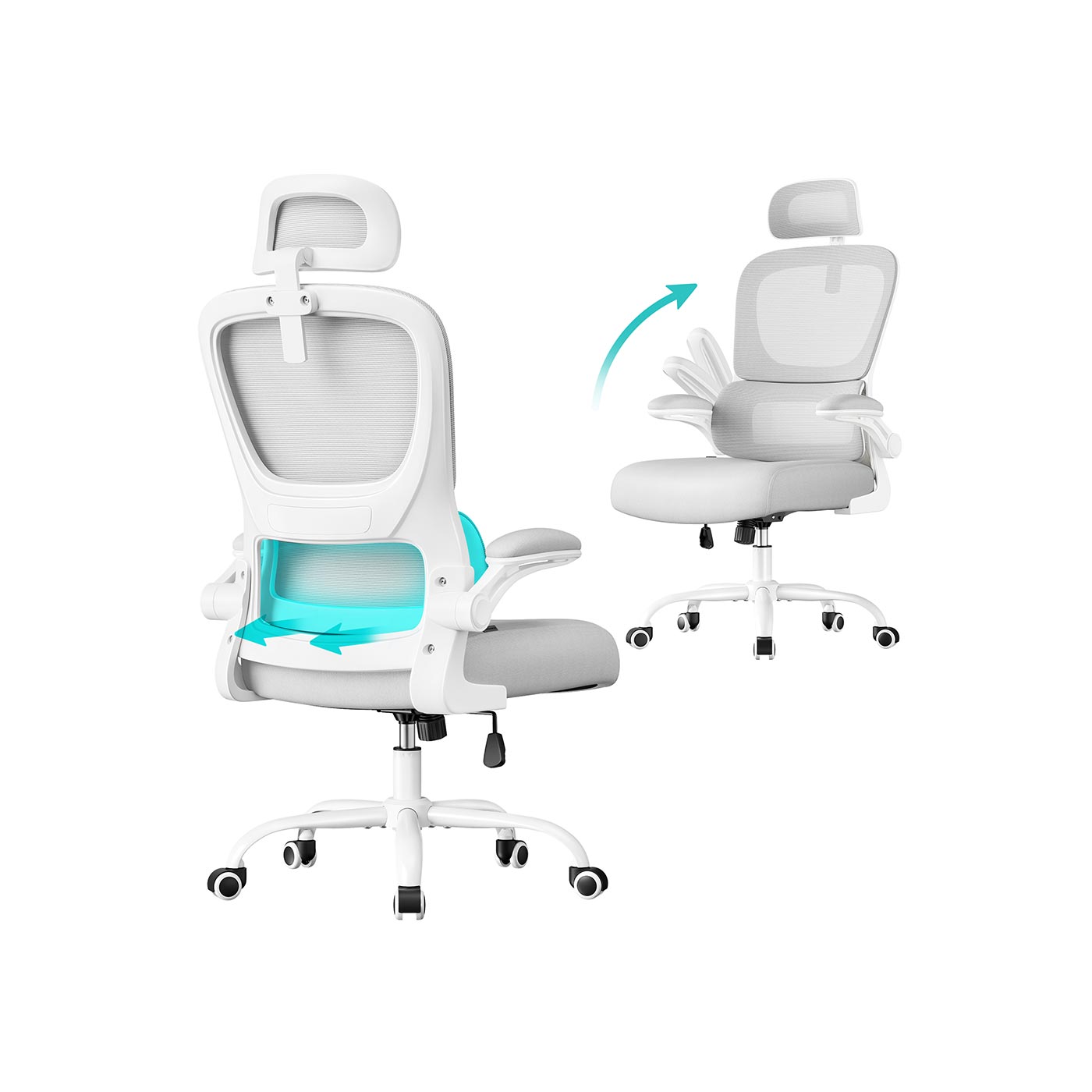 Ergonomische Bureaustoel – Lendensteun – Mesh Rugleuning – Kantelbare Rug en Hoofdsteun