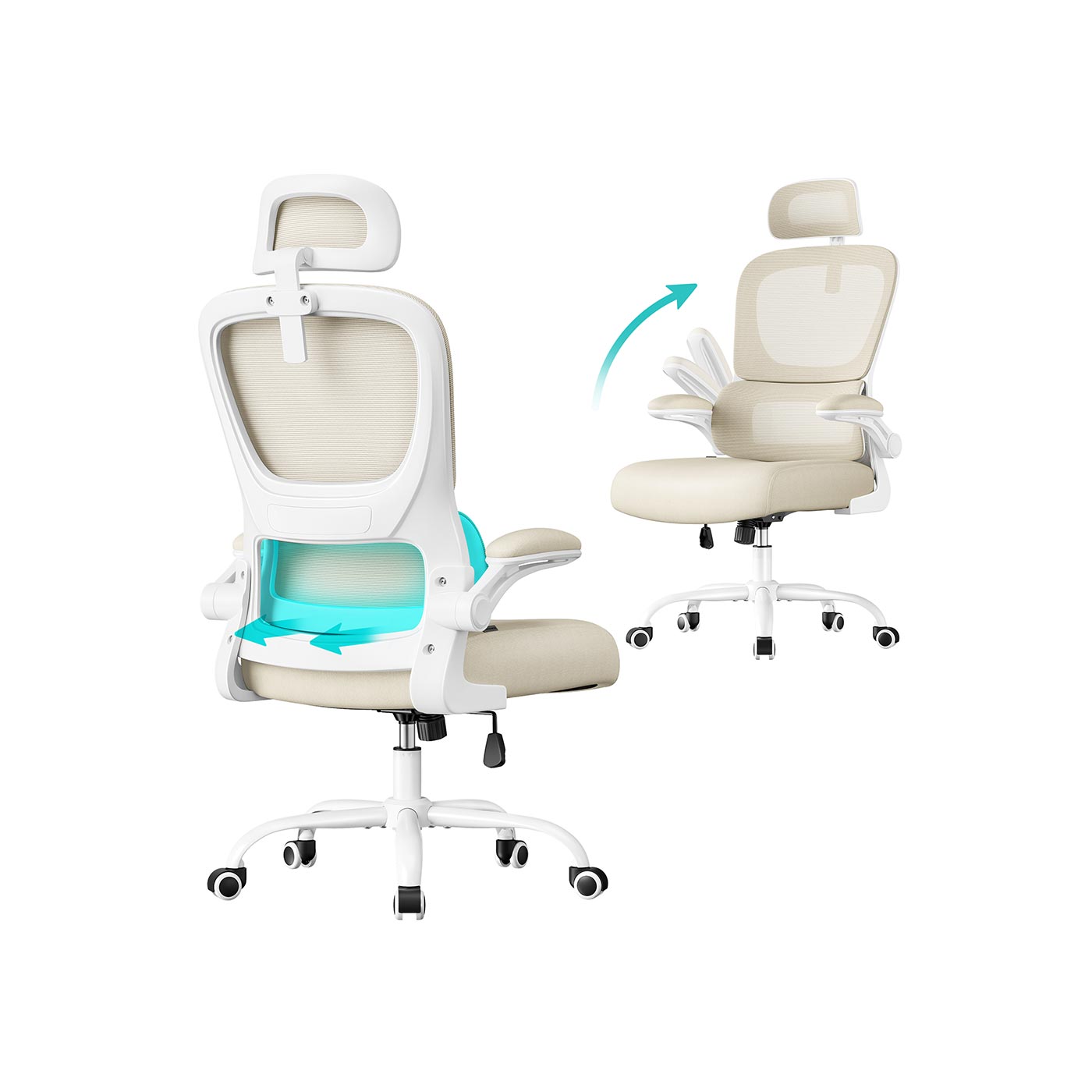Ergonomische Bureaustoel – Lendensteun – Mesh Rugleuning – Kantelbare Rug en Hoofdsteun