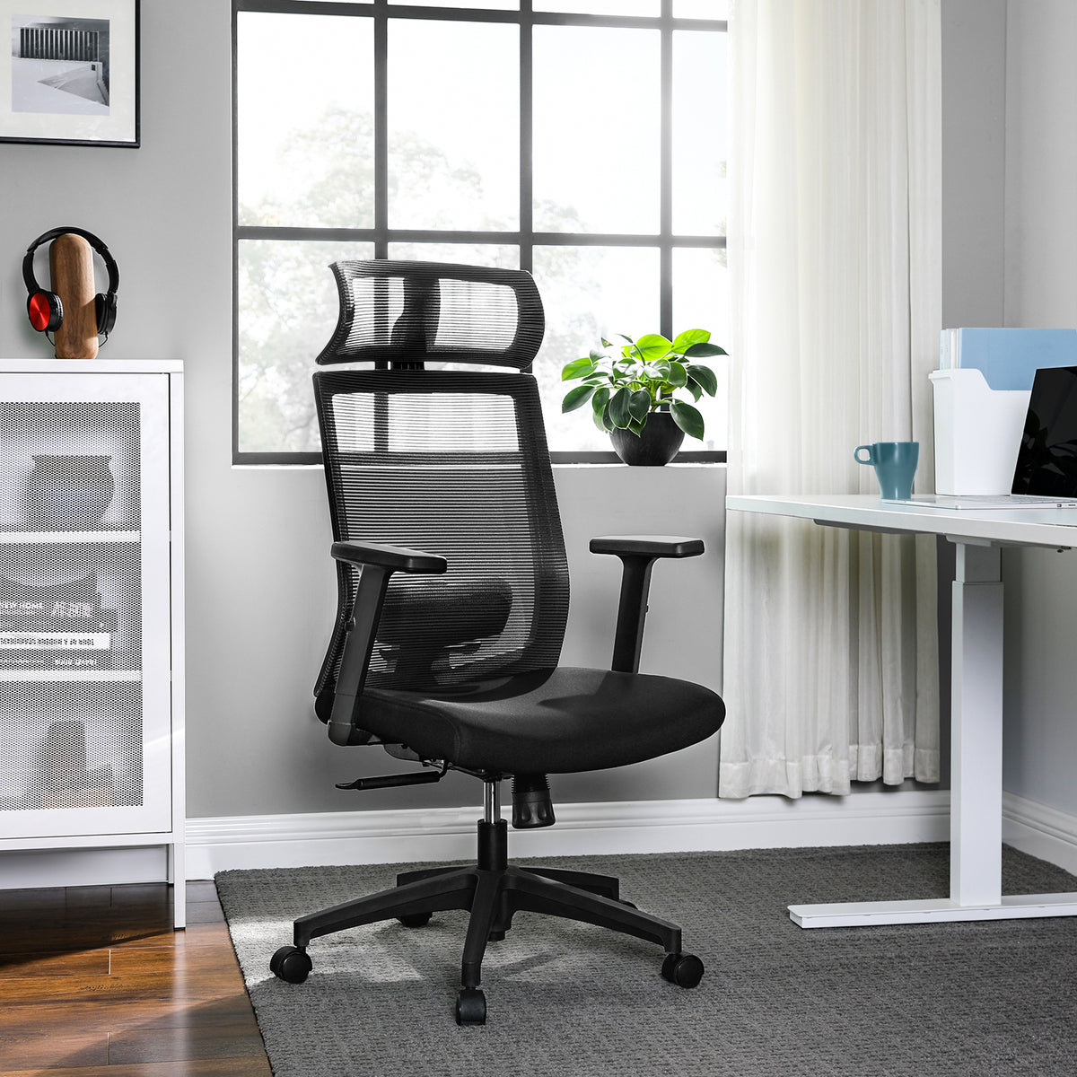Ergonomische Bureaustoel met Netrug – Verstelbare Hoofd- en Lendensteun – Kantelbaar tot 120°