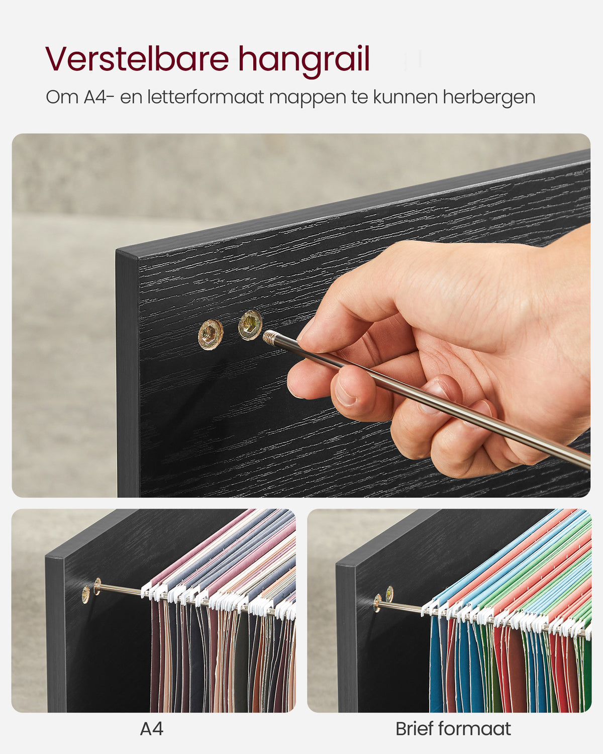 Verrijdbare Archiefkast met 3 Lades & 2 Open Vakken – Hangmappenlade – Verstelbare Plank – 80 cm