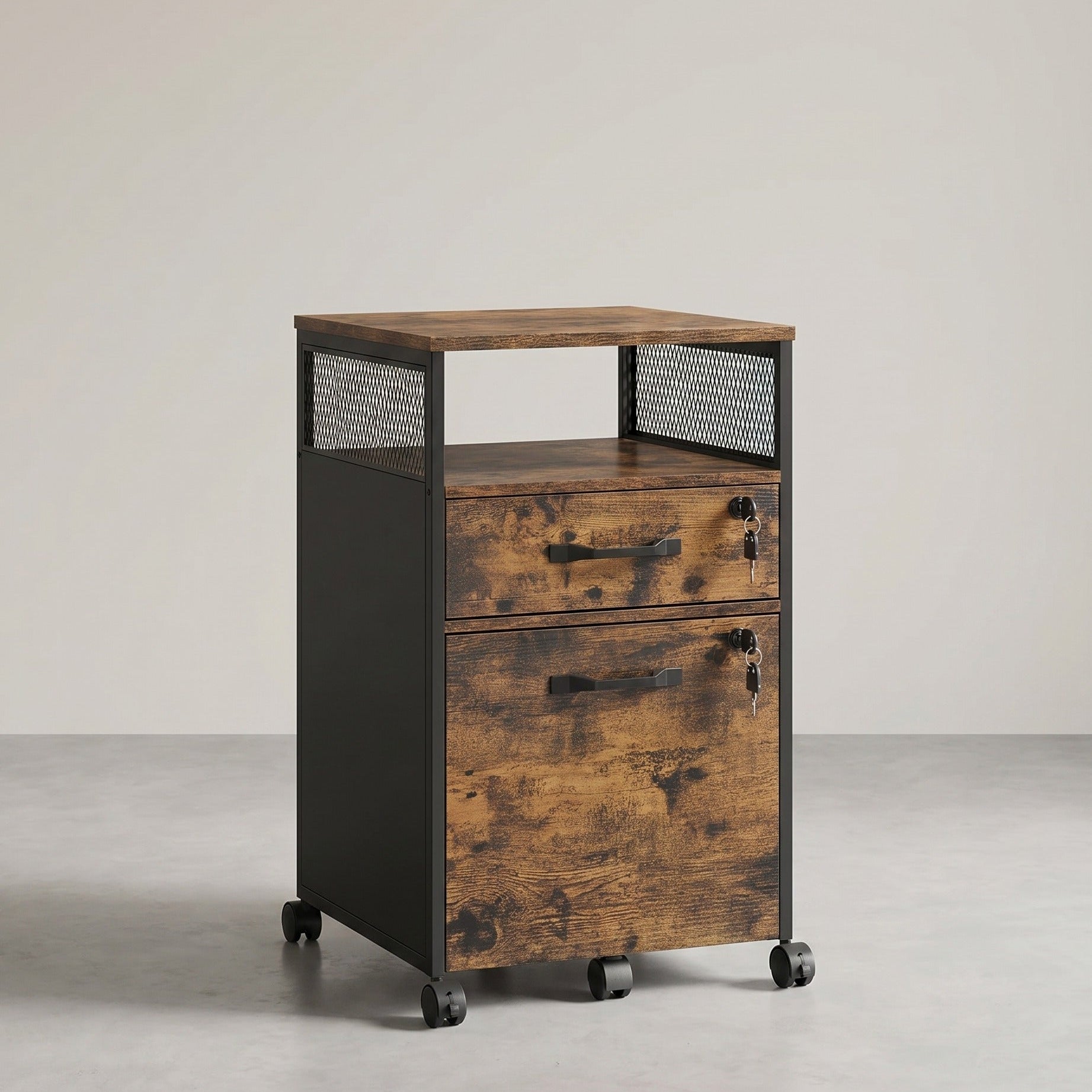 Mobiele Archiefkast met Laden – Industrieel Design – Hangmappenlade – 69 cm Hoog – Op Wielen – Tot 60 kg Draagvermogen