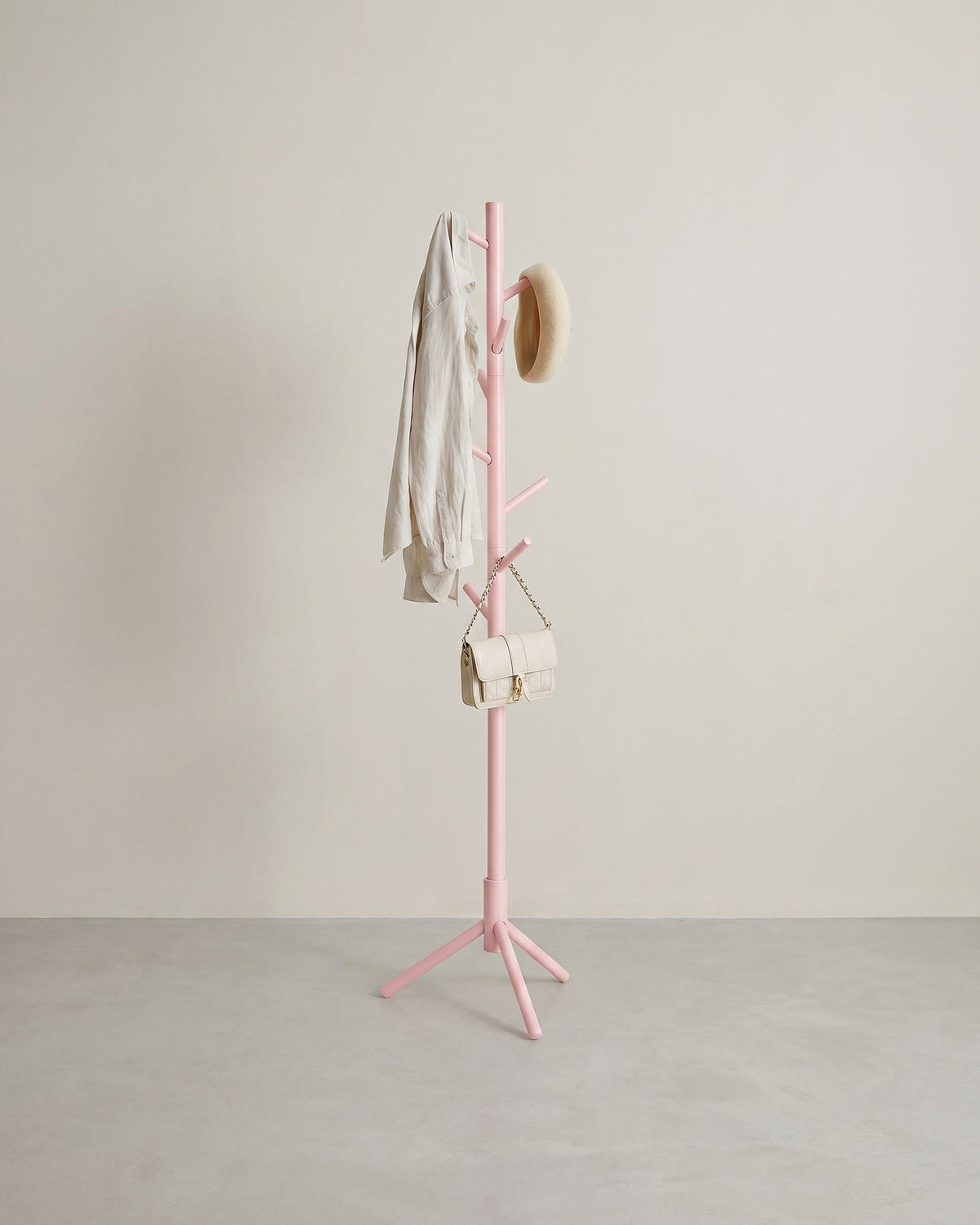 Kapstok van Massief Rubberhout – Vrijstaand – 8 Haken – Verstelbare Hoogte – 47 x 47 x 175 cm – Naturel