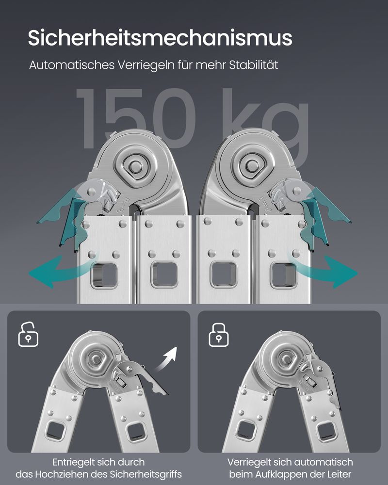 Aluminium Vouwladder - Multifunctionele Ladder - 6 - in - 1 Trapladder - 150 kg Draagvermogen - De Vries Meubels