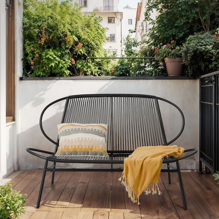 Balkonbank van Rotan - Tuinbank - Zwart - De Vries Meubels