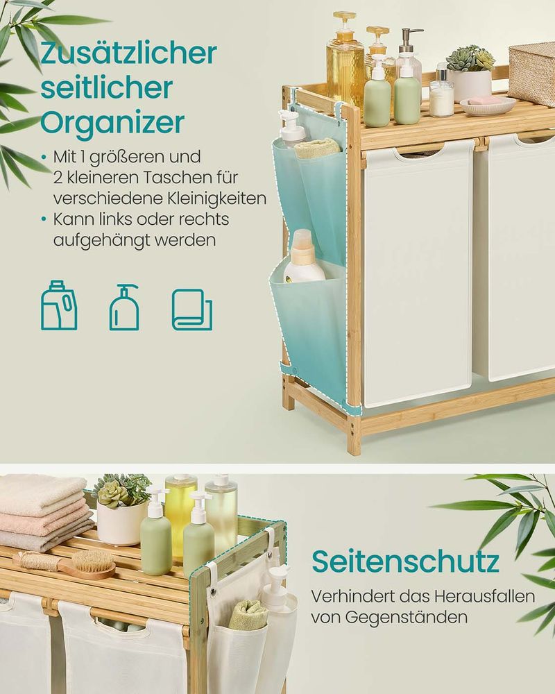 Bamboe Wasmand met 3 Vakken - 150 Liter - De Vries Meubels