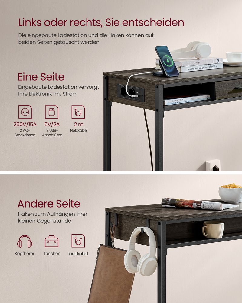 Bartafel met Schuiflade en USB - Aansluitingen - Bijzettafel met Stopcontact - Haltafel - De Vries Meubels