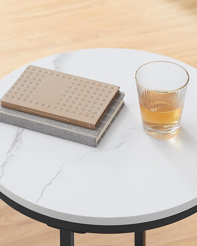 Bijzettafel Marmerlook - Nachtkastje met 2 niveaus - Gehard glas - Woonkamer - Slaapkamer - De Vries Meubels