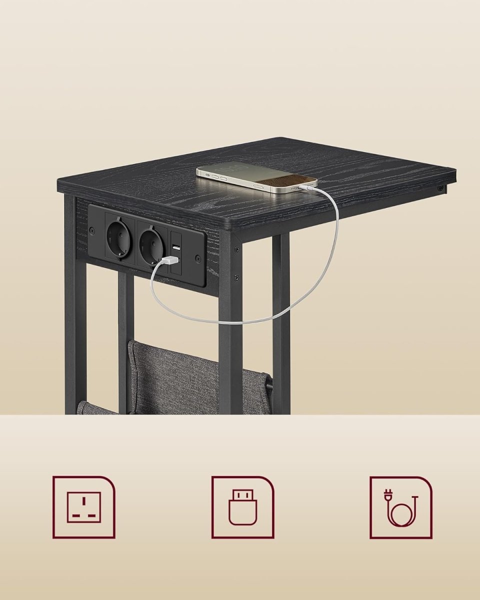 Bijzettafel met Stopcontact - Laptoptafel - C - Vorm - De Vries Meubels