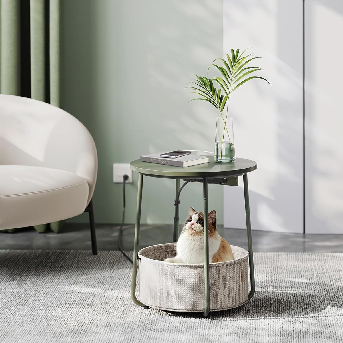 Bijzettafel met Stopcontact & USB - aansluiting - met Mandje - Modern tafeltje - De Vries Meubels