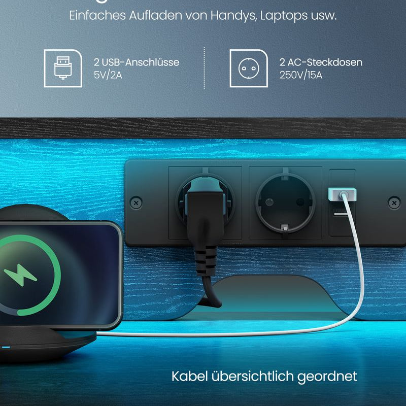 Bureau met LED - Verlichting - Computertafel met USB en Stopcontact - De Vries Meubels