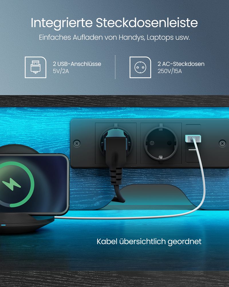 Bureau met LED - Verlichting - Computertafel met USB en Stopcontact - De Vries Meubels