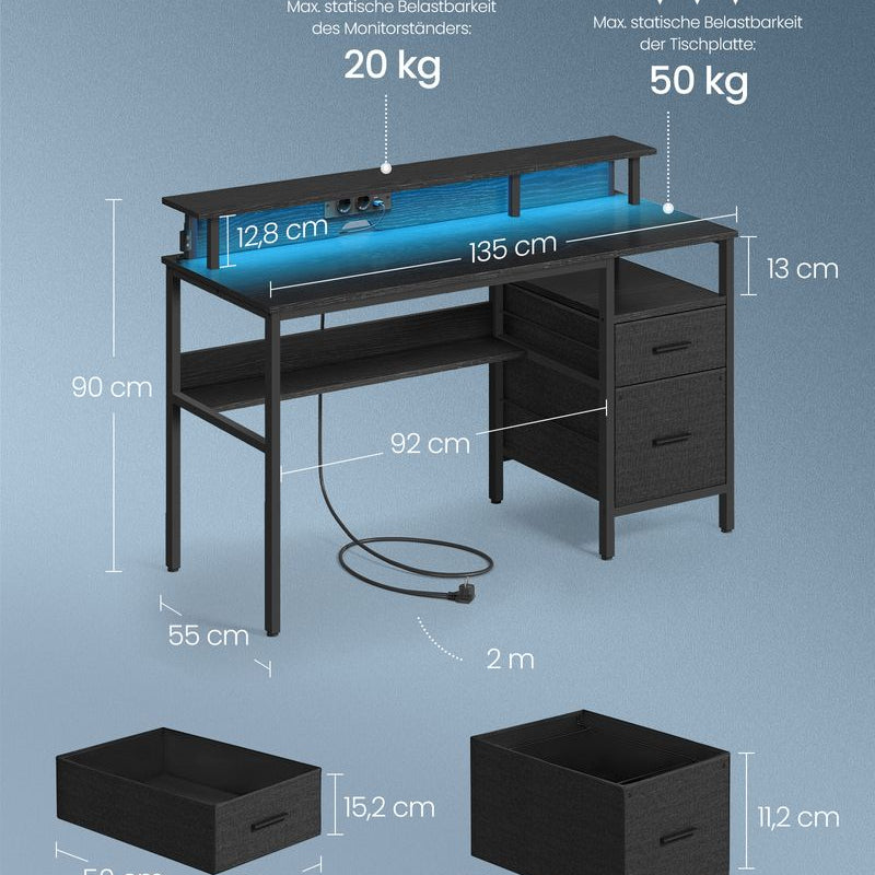 Bureau met LED - Verlichting - Computertafel met USB en Stopcontact - De Vries Meubels