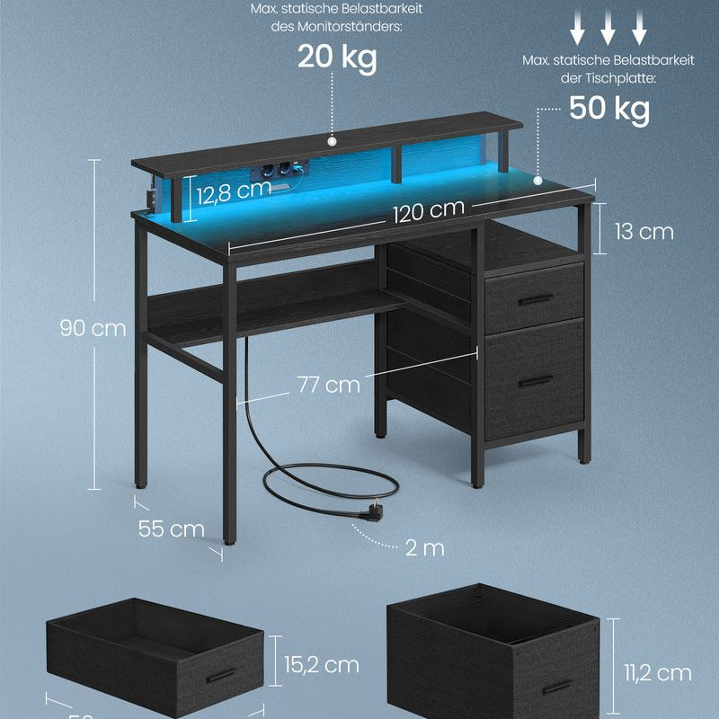 Bureau met LED - Verlichting - Computertafel met USB en Stopcontact - De Vries Meubels