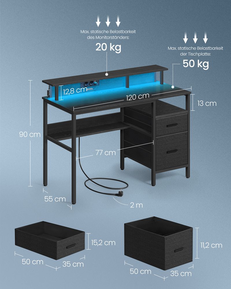 Bureau met LED - Verlichting - Computertafel met USB en Stopcontact - De Vries Meubels