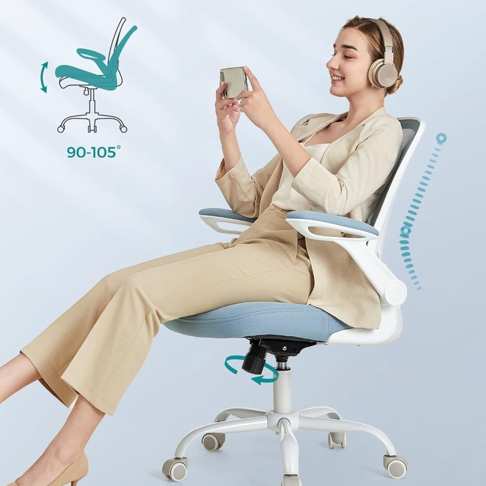 Bureaustoel met Verstelbare Armleuning - Ergonomisch Design - Mesh rugleuning - De Vries Meubels