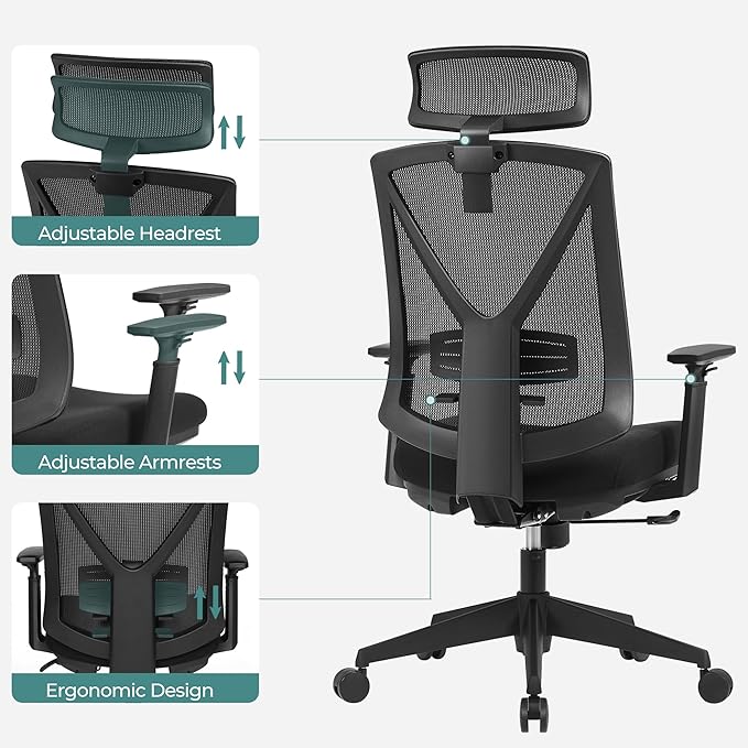 Compleet Verstelbare Bureaustoel - Ergonomische Bureaustoel - Kantoorstoel - Verstelbare Rugleuning - De Vries Meubels