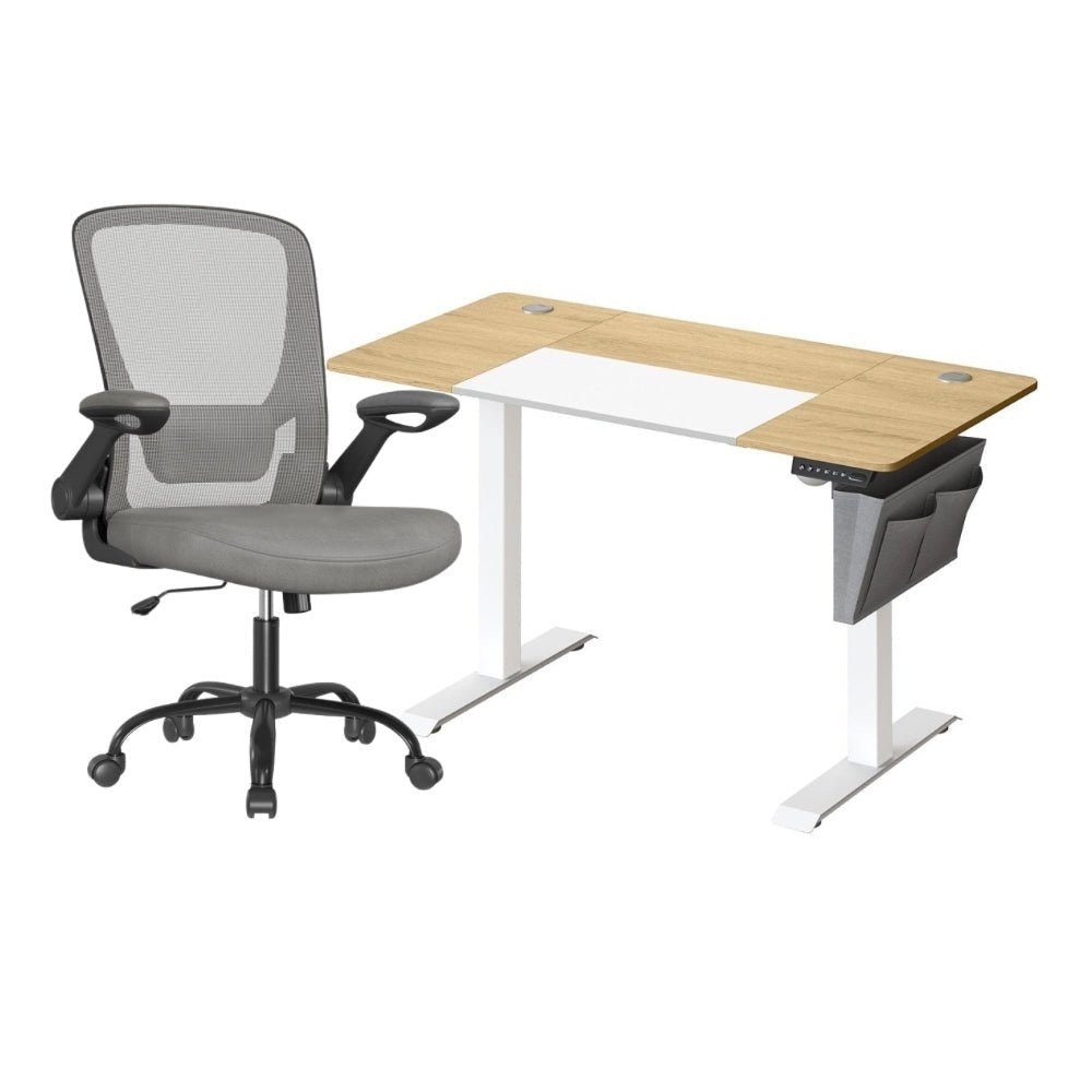 Complete Werkplek Budget - Elektrisch Zit - Sta Bureau + Ergonomische Bureaustoel - In Hoogte Verstelbaar Bureau - (Thuis)kantoor - De Vries Meubels