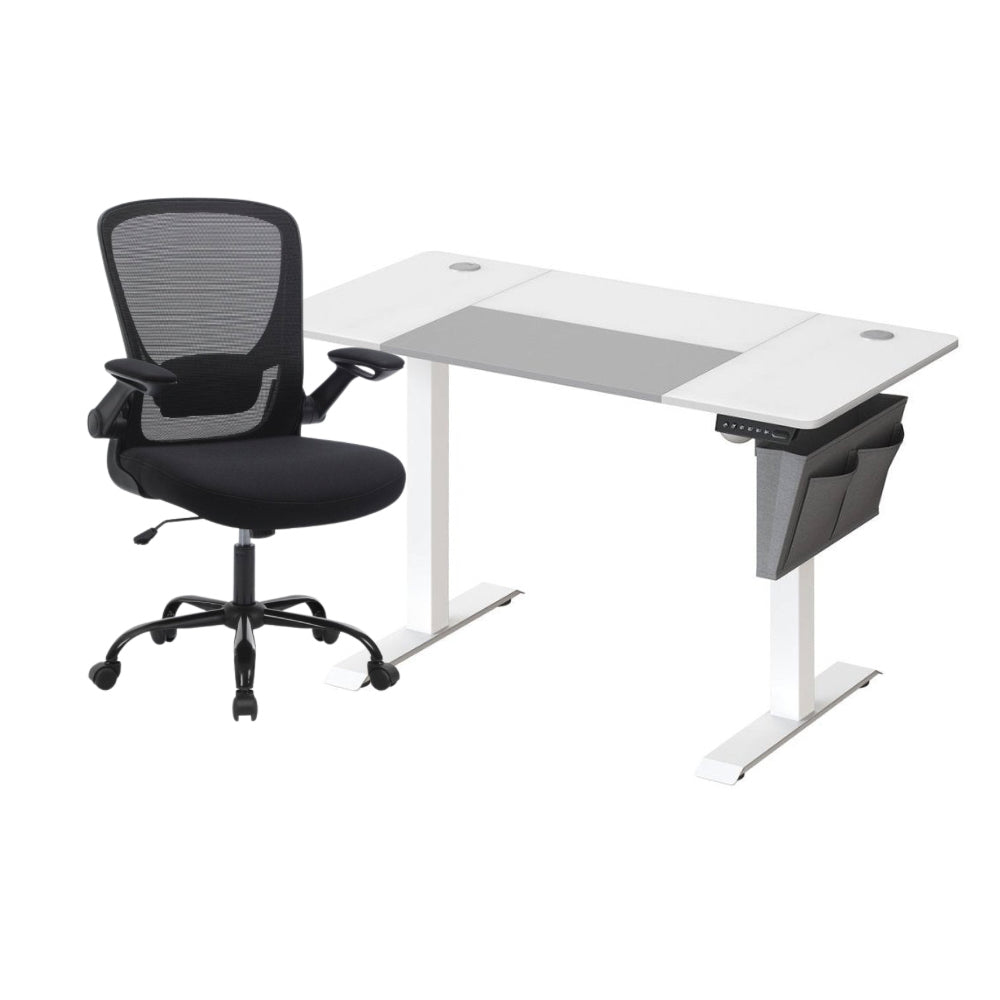 Complete Werkplek Budget - Elektrisch Zit - Sta Bureau + Ergonomische Bureaustoel - In Hoogte Verstelbaar Bureau - (Thuis)kantoor - De Vries Meubels