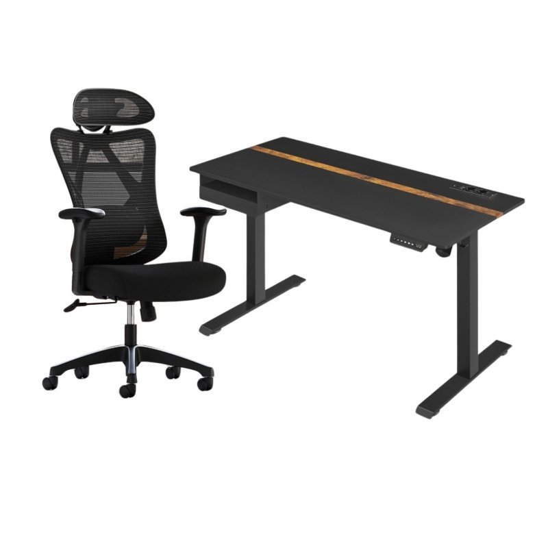Complete Werkplek - Elektrische Sta Bureau + Ergonomische Bureaustoel - met Geheugenfunctie - Stopcontact - Verstelbaar