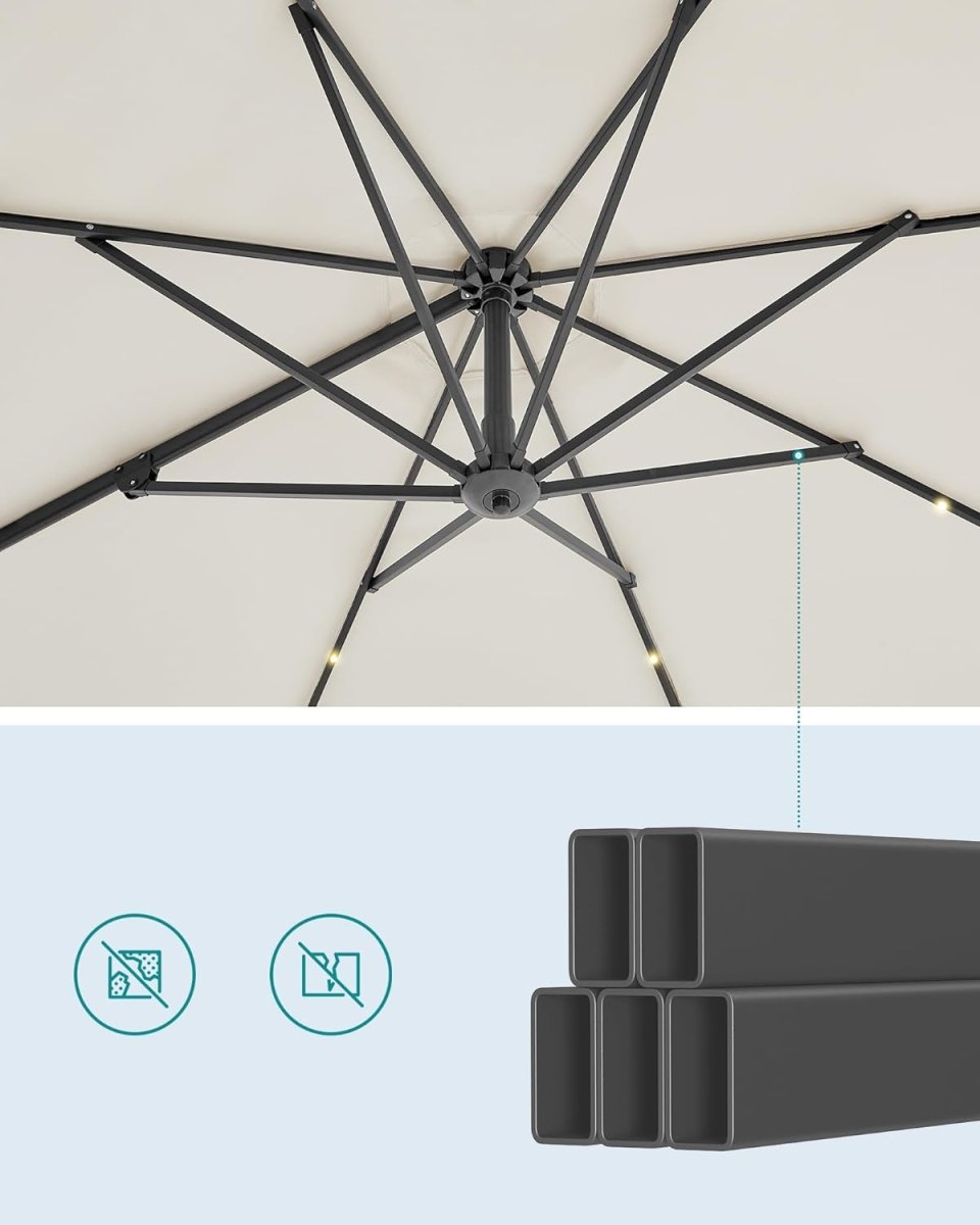 Draaibare Zweefparasol met Zwengel - LED - verlichting - Ø 300 cm - 360° draaibaar - De Vries Meubels