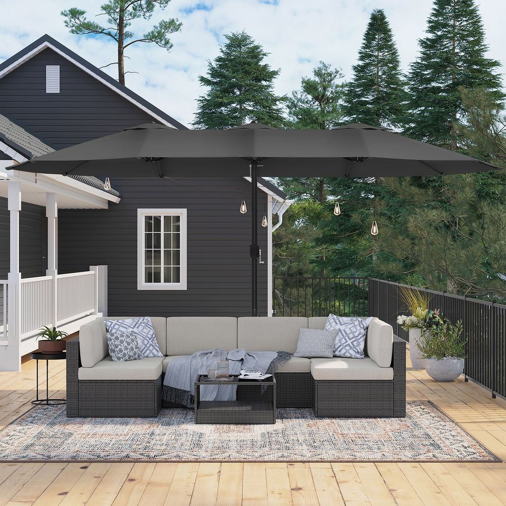 Dubbele Parasol 460 x 270 cm - Extra Groot met UV - Bescherming en Zwengel - De Vries Meubels