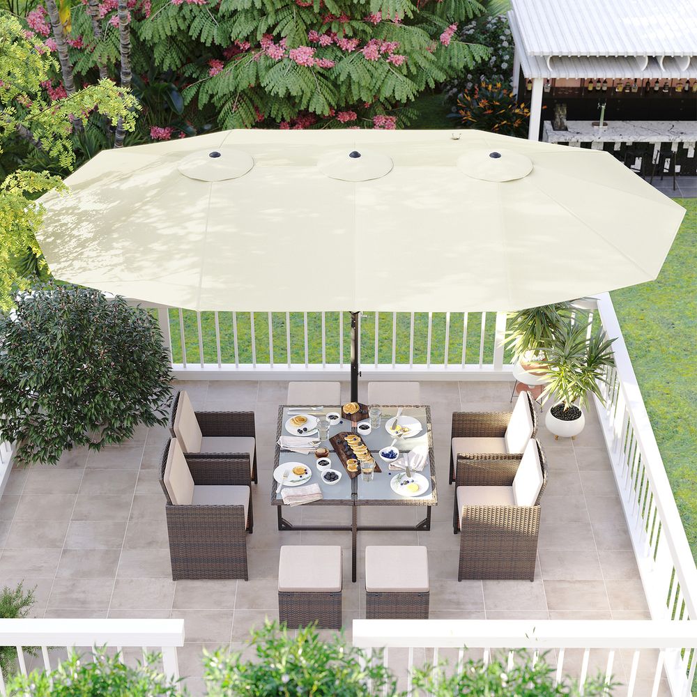 Dubbele Parasol 460 x 270 cm - Extra Groot met UV - Bescherming en Zwengel - De Vries Meubels