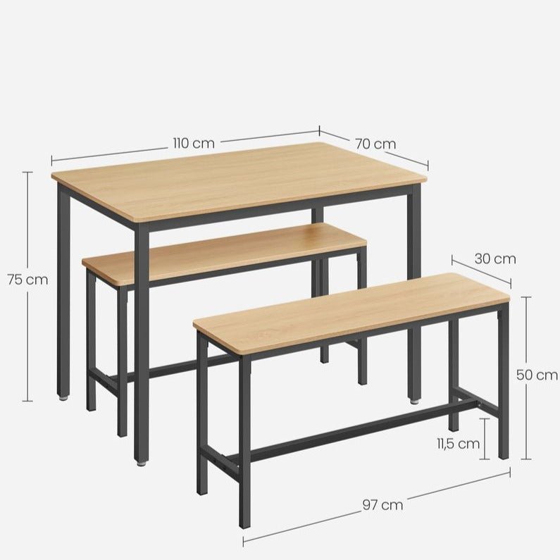 Eettafel Set - Eettafel met 2 Bankjes - Keukenset met 2 Eetstoelen - De Vries Meubels