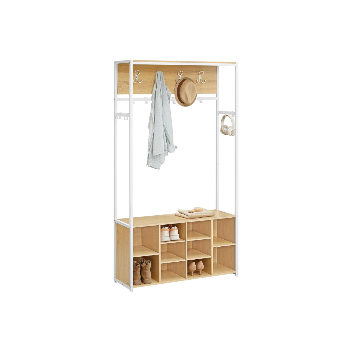 Industriële Kapstok met Bank en Schoenenrek – 4-in-1 Ontwerp