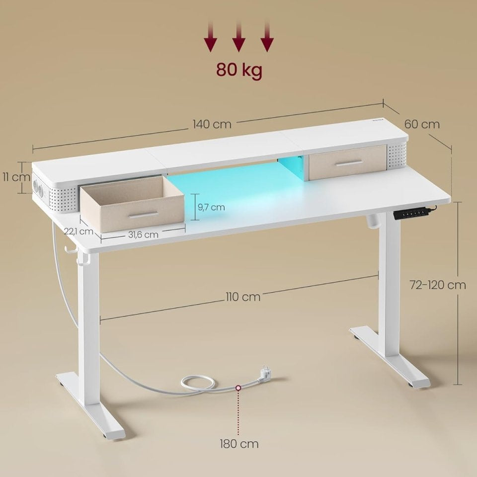 Elektrisch Sta Bureau met LED - Gamebureau - Zit Sta Bureau - In hoogte verstelbaar - De Vries Meubels