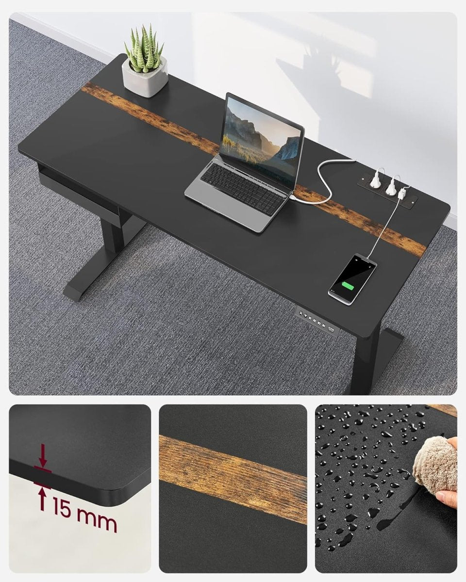 Elektrische Sta Bureau met Geheugenfunctie - Stopcontact - met Lade en Haken - Zit Sta Bureau - De Vries Meubels