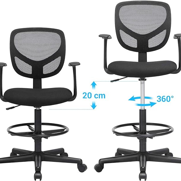 Ergonomische Kruk - Bureaustoel - Kappersstoel - In Hoogte Verstelbare Voetensteun - 360° draaibaar - De Vries Meubels