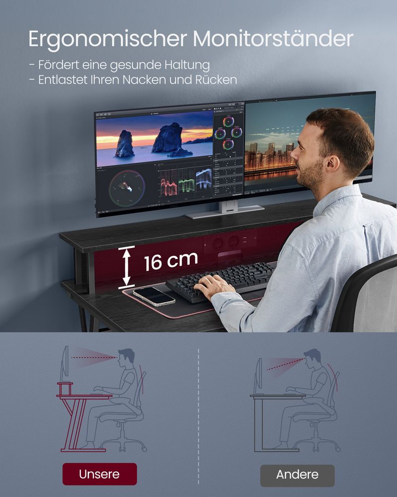 Gamebureau met LED - Gaming Tafel met Stopcontact en USB - aansluiting - De Vries Meubels