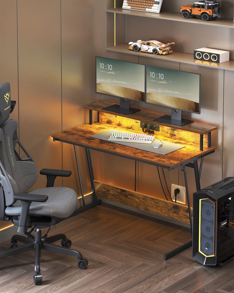 Gamebureau met LED - Gaming Tafel met Stopcontact en USB - aansluiting - De Vries Meubels