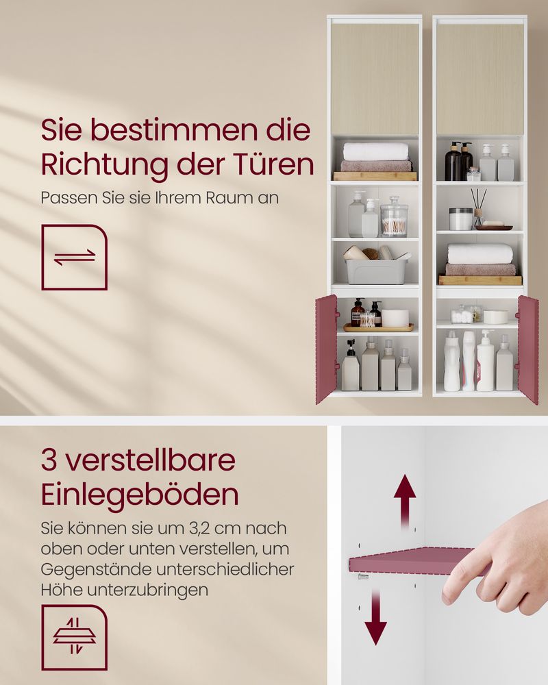 Hangende Badkamerkast – Wit & Natuurlijk Beige – 30 x 40 x 160 cm - De Vries Meubels