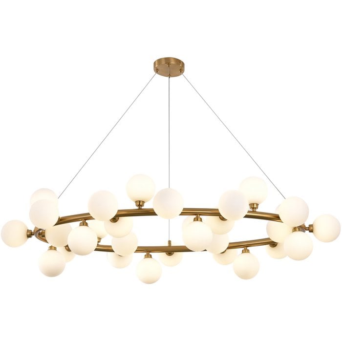 Hanglamp met Witte Glazen Kelken – Moderne Designlamp – Gouden Messing Frame - De Vries Meubels