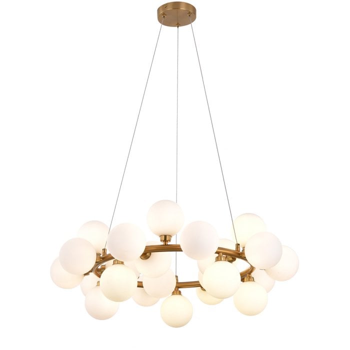 Hanglamp met Witte Glazen Kelken – Moderne Designlamp – Gouden Messing Frame - De Vries Meubels