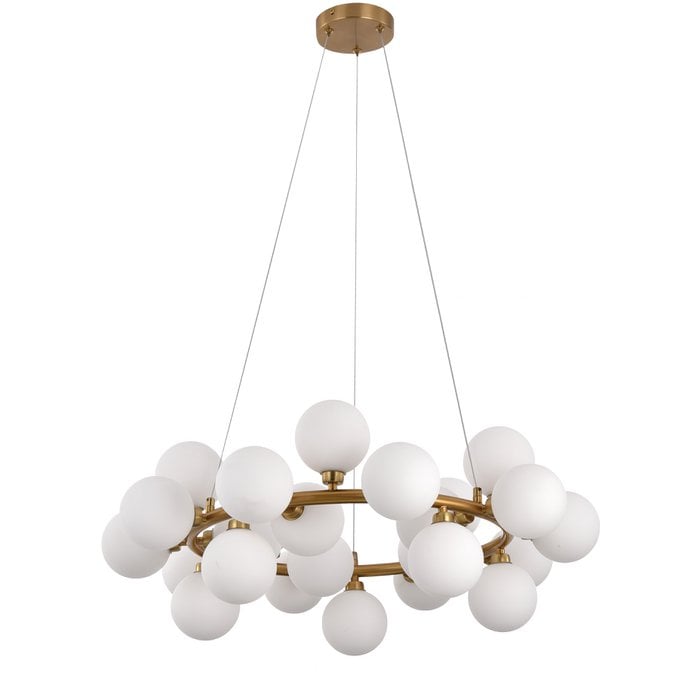 Hanglamp met Witte Glazen Kelken – Moderne Designlamp – Gouden Messing Frame - De Vries Meubels