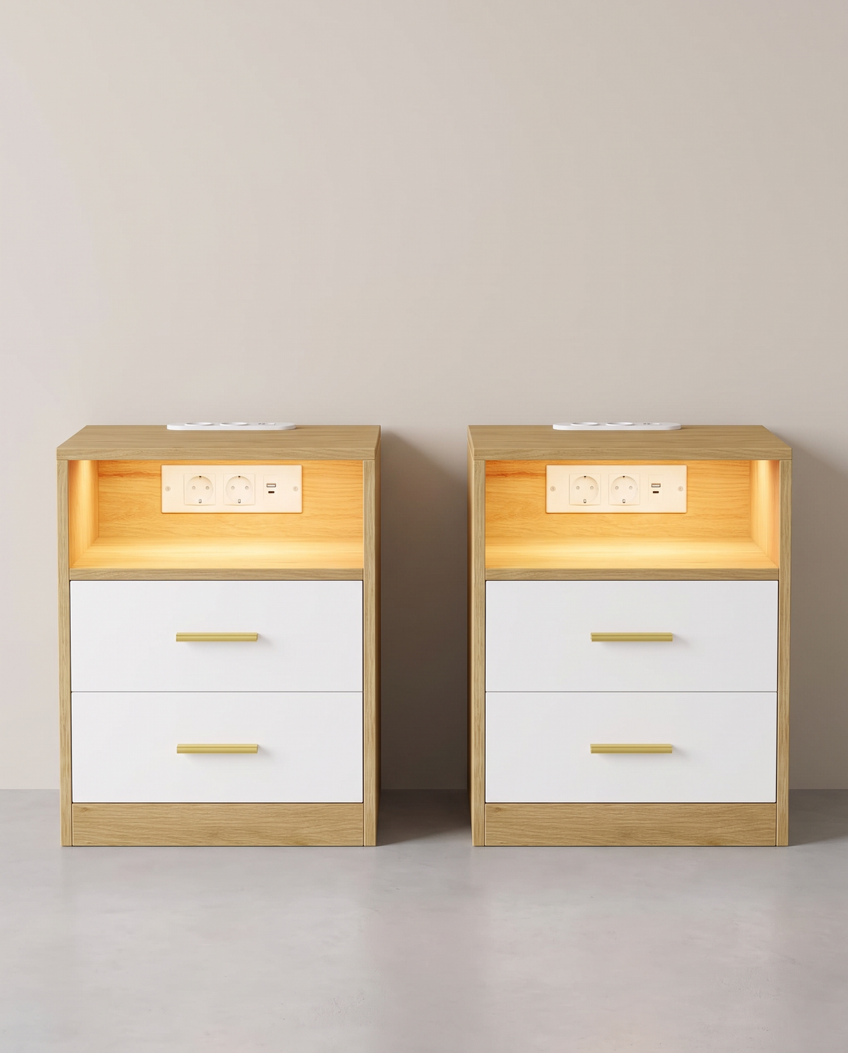 Nachtkastje met Laadstation en LED-Verlichting – Custos Collectie – 2 Lades – Los of Set van 2