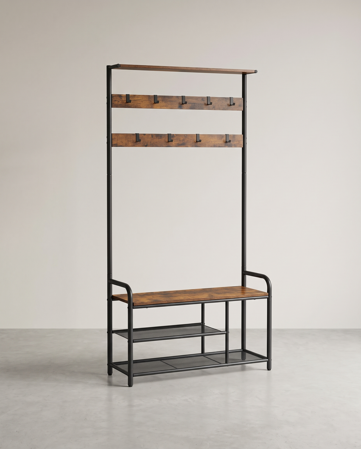 Kapstok met Zitbank – Haken, Bovenplank & 2 Schoenenplanken – Metalen Frame – 85 x 180 cm