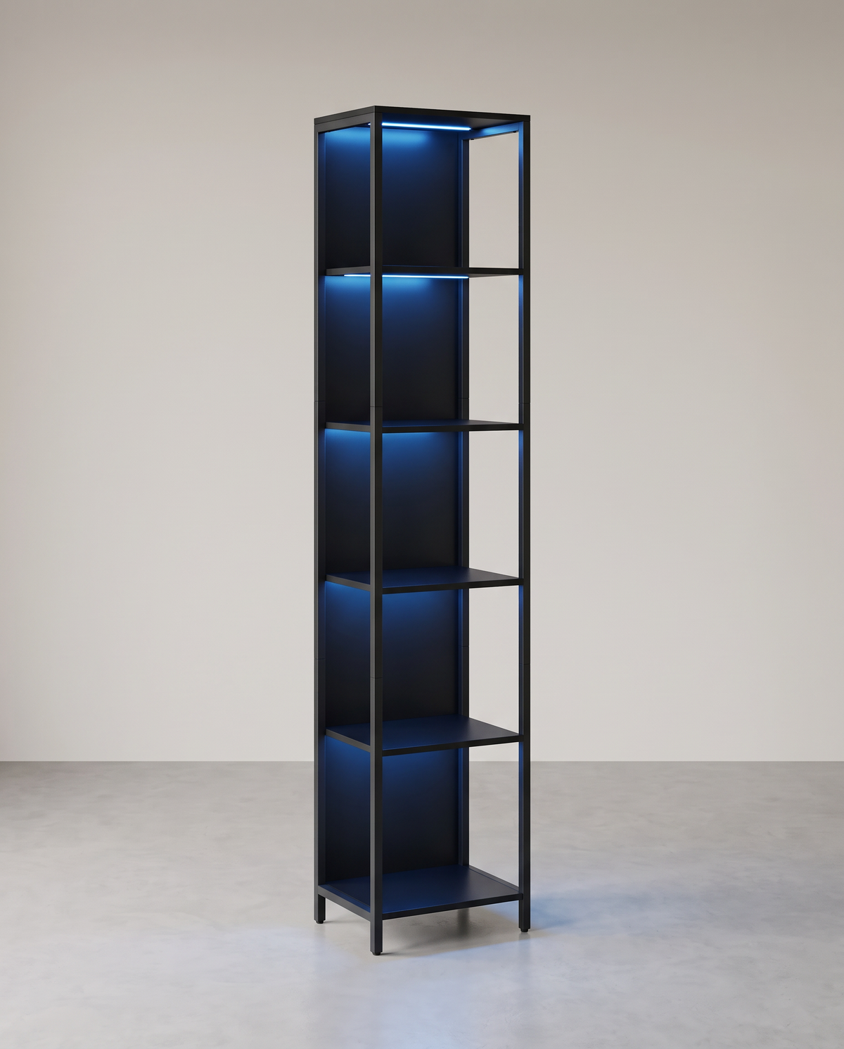 Smalle Boekenkast met LED-Verlichting – 6 Niveaus – 25 Lichtkleuren – Zwart – 40 x 30,3 x 178,6 cm